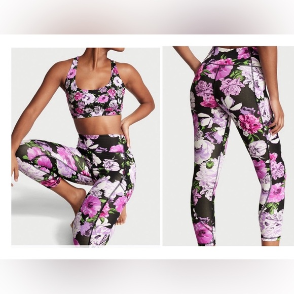 NEW Victoria's Secret 4 High Rise 7/8 Length Essential Pocket Leggings Floral - Picture 1 of 10